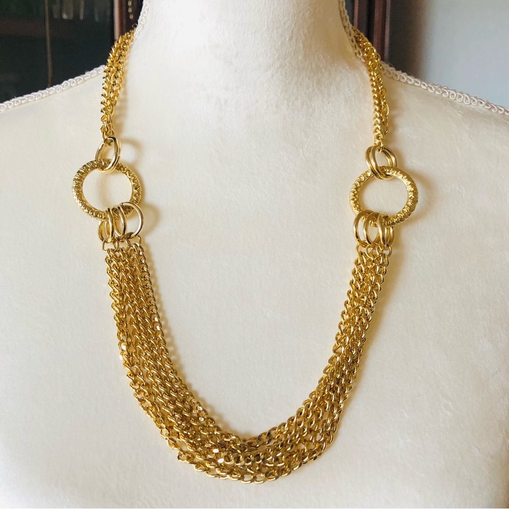 Vintage 80s multi strand chain link ring bold necklace